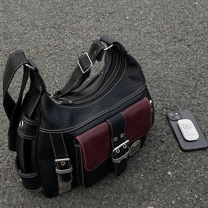 "Black & Red" Vintage Shoulder Bag check yourself bag gothic grunge bag leather bag y2k vintage