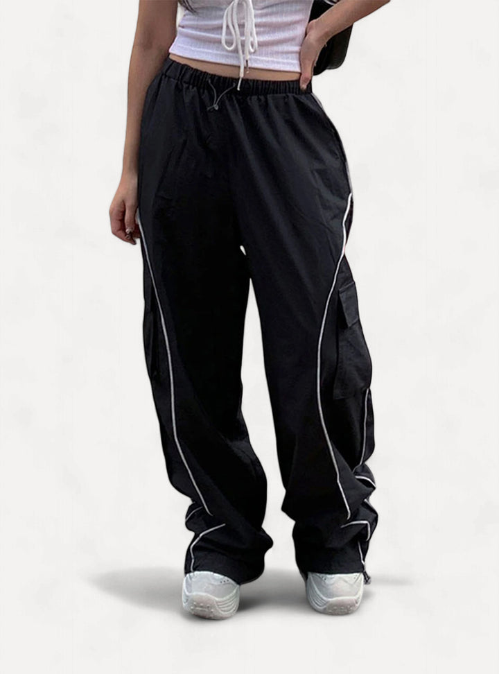Loose Fit Black Sports Pants - Aleksandrov - Y2K - Vintage Clothing