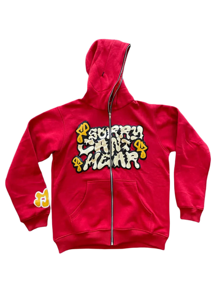 y2k red sorry can`t hear you hoodie
